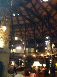 A portion of the lobby of the Le Chateau Montebello