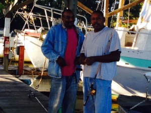 These are two local fisherman who come down to the marina whenever they can to fish off the dock where the Joint Adventure was tied up. The pressure was on - their church was having a fundraiser later that day and was selling fish dinners for $10/plate - they had to catch the fish for the dinners, many of which had already been sold. I'm not sure if they were up to the task or not, but they sure were fun to talk with -